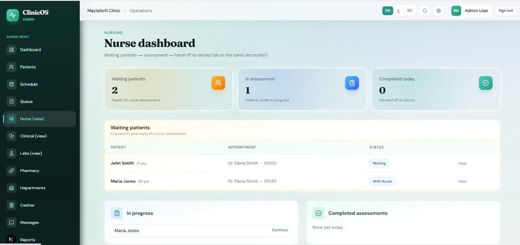Nurse dashboard